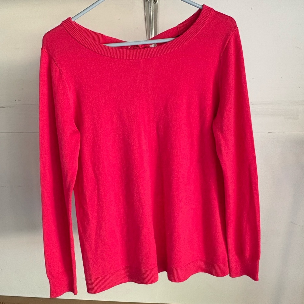 Banana Republic Vibrant Pink Crew Neck Sweater with back tie